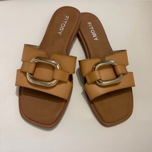 Flat Sandals with Gold Accent